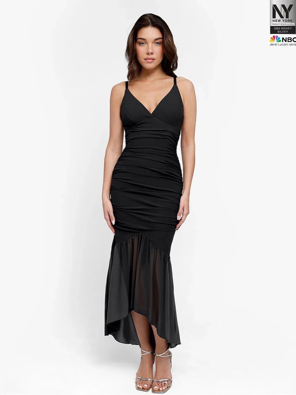 NWT Popilush Shapewear Bluetag Cooling Ruched Mesh Bodycon Maxi Dress Small
